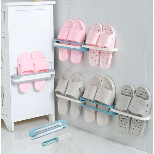 3 in 1 Multi Foldable Bathroom Slippers Shelf Holder Waterproof Bathroom Wall Drain Rack Fold Shoes Shelf Bathroom Organizer