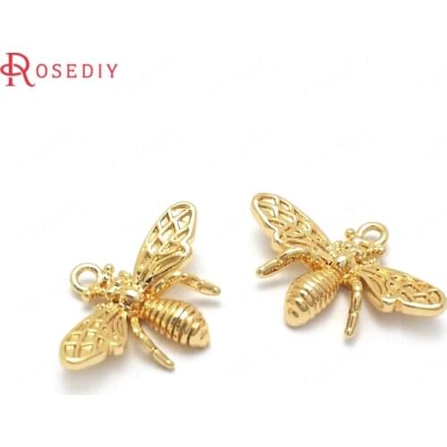 37159)10PCS 14x10MM 24K Gold Color Brass Bee Charms Pendants High Quality Jewelry Making Supplies Diy Findings Accessories