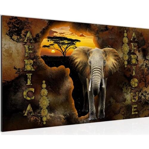 5D Diamond Embroidery Sunset African Elephant Leopard Tree Diamond Painting Full Round Drill Sale Nostalgic/Retro Pictures F67