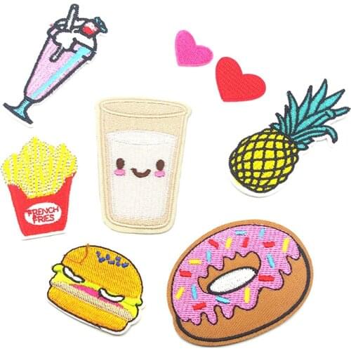 8Pcs Embroidered Iron On Patches Food Cloth Accessories New Arrival Popular Clothing Cartoon Patches Appliques bottoni botoes