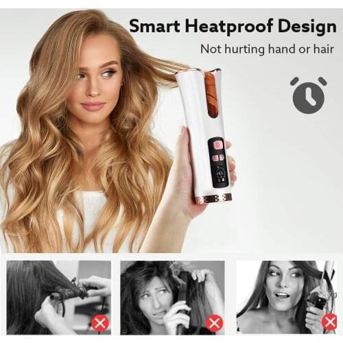 Cordless Automatic Hair Curler With LCD Temperature Display And Timer USB Charging Wireless Ceramic Rotating Hair Curler