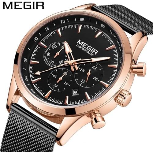 MEGIR Fashion Mens Watches Brand Luxury WristWatch Quartz Clock Black Watch Men Waterproof Sport Chronograph Relogio Masculino