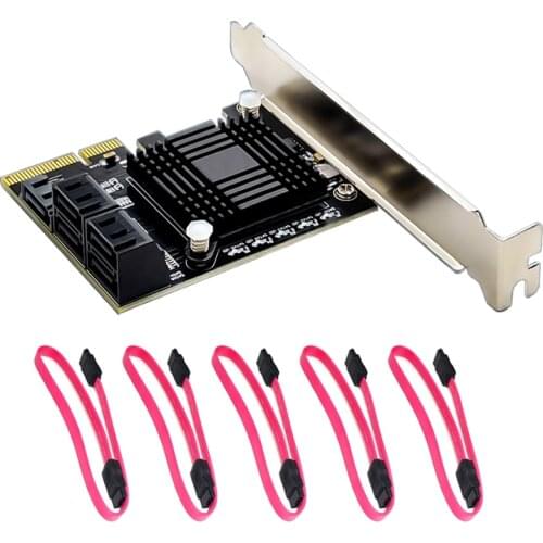 JMB585 Chip 5 Port SATA 3.0 to PCIe Expansion Card 4X Gen 3 PCI Express SATA Adapter SATA 3 Converter with Heat Sink for HDD SSD