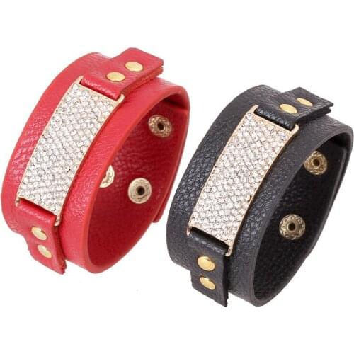 Dankaishi Punk Style Leather Bangle Bracelet New Original Design Shining Rhinestone Charm Lovers Bangle Jewelry Best Gift