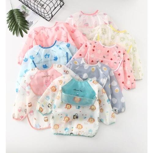 Baby Bib Waterproof Apron Long Sleeve Art Smock for Kid Chest Protection Feeding Bibs Toddler Animal Soft Bib Infant Feed Scarf