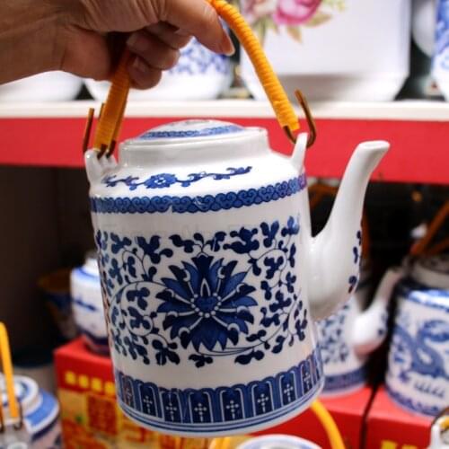 Jingdezhen Porcelain, Ceramic Hoop Handle Teapot, Tea Pot, Kettle, Dragon Pattern
