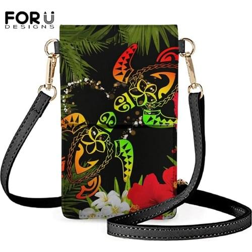 FORUDESIGNS Womens Cross Body Leather Shoulder Bags Hawaii Couple Turtle Hibiscus Tropical Print Ladies Casual Mobile Phone Sac