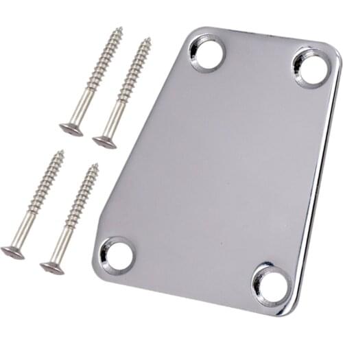 Electric Guitar Chrome 4-Hole Neckplate Neck Plate with Mounting Screws Fits for ST Electric Guitar Parts Accessory