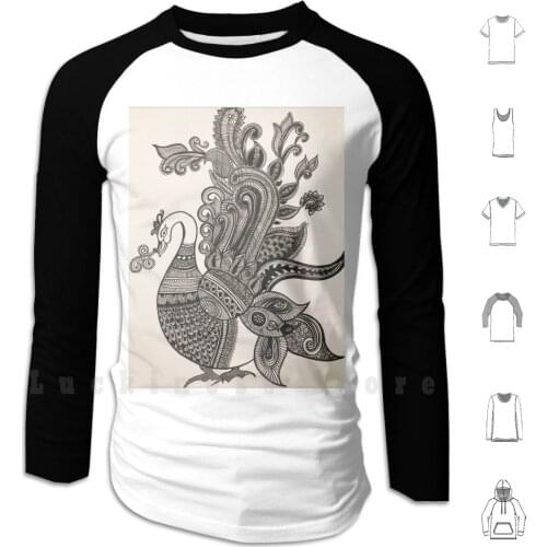 Madhubani Swan Hoodie Long Sleeve Madhubani Elegance Love Lovey Dovey Birds Swan Peacock Madhubani Swan Pen Art