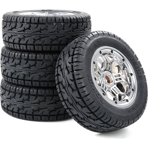 All-terrain Tire Chrome-plated Wheel Hub Set (Whole Vehicle) Fit for 1/5 Losi 5ive-t Rovan LT King Motor X2