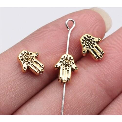 20PCS/lot 9*7mm Antique Gold Color Metal Charms Hand Beads Charms For Bracelet Making Jewelry DIY Base Setting