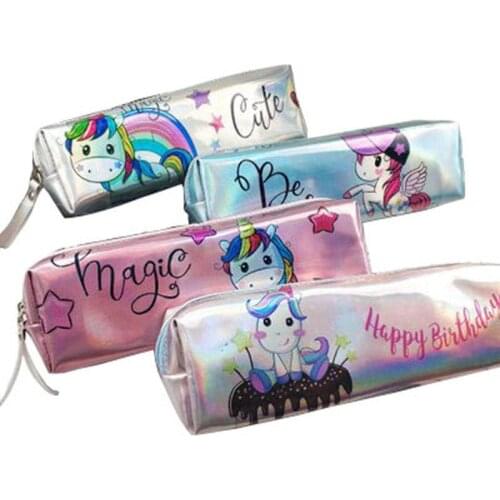 Cute Unicorn Pencil Cases Bags Kawaii Laser Pencil Box Pouch Pen Case For Boys Girls Korean Stationery Office School Supplies