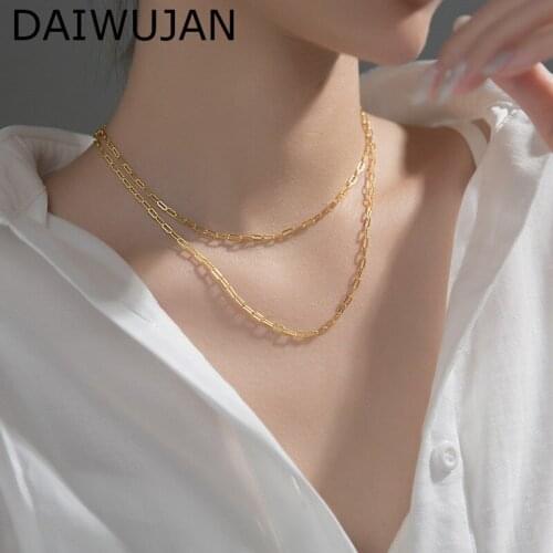 DAIWUJAN Minimalist 925 Sterling Silver Single Chain Necklaces Vintage Gold Color Choker Necklace For Women Men Jewelry