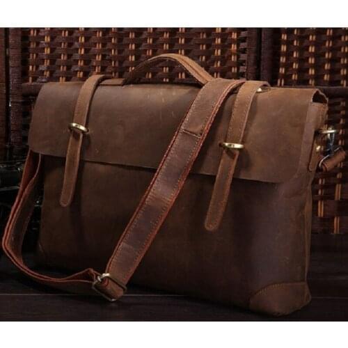 Men Briefcase Crazy Horse Leather Vintage Business Hand Tote Bags 2019 New Man Briefcases Shoulder Crossbody Fashion Casual Bags