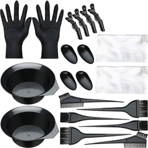 20pcs Hair Dye Coloring DIY Tool Kit Brush Comb Ear Cover Comb Mixing Bowl Apron Disposable Gloves Clips for DIY Salon