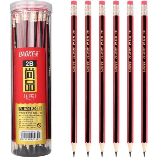 A Box of 30 Baoke PL1691 Primary School Pencils Non-toxic 2B with Eraser Head Book Writing Art Painting Sketch Log Pencil Set