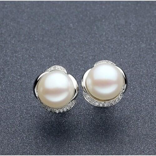 Sinya Natural pearls stud earring for women girl wife in 925 sterling silver AAAAA Pearls diameter 9mm new arrival Hotsale