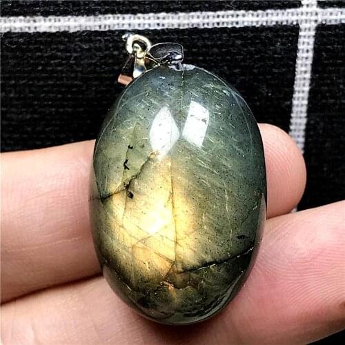 Necklace Pendant Natural Labradorite Jewelry For Woman Man Yellow Light Crystal 29x20x14mm Beads Silver Moonstone Gemstone AAAAA