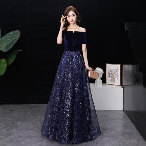 Special Occasion Dresses Vintage Boat Neck Short Luxury Blue Tulle Lace Off The Shoulder A-Line Backless Women Prom Gown E1046