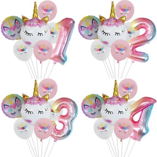 Rainbow Unicorn Balloon Number Foil Globos 1 2 3 4 Years Old Birthday Party Decoration Kid Unicorn Theme Party Wedding Balls Toy