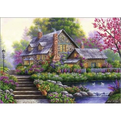 Counted Cross Stitch Kits Needlework Embroidery - Crafts 14 ct Aida DMC Color DIY Arts Handmade Home Decor - Romantic Cottage