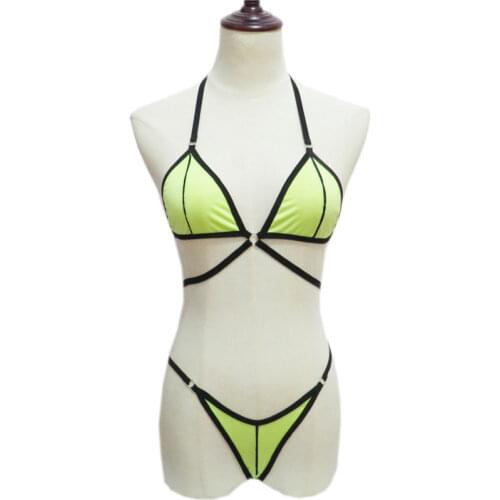 Sexy bikini plus size swimwear women swimsuit women biquini bikinis Solid color Splicing Rim Halter adjustable metal ring Thong