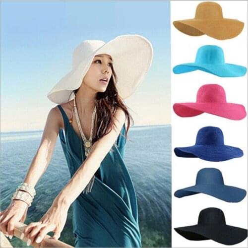 Big Brim Collapsible Solid Color Sun Protection Beach Hat Fashion New Summer Women Outdoor Shading Straw Hat Sun Visor Cap