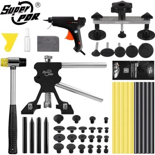 Super PDR Tools Car Paintless Dent Repair Black Dent Lifter Bridge Puller Hot Glue Gun Rubber Hammer Kit Removal Auto Body Dent