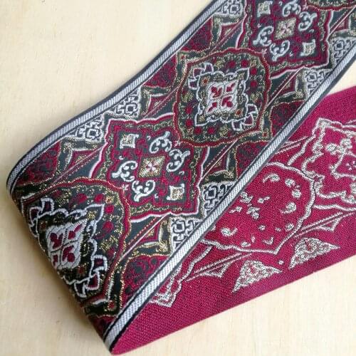 9.3cm Vintage Flower White Wine Black Gold Filigree Garment Curtain Laciness National Jacquard Ribbon Woven Webbing Bedding Trim