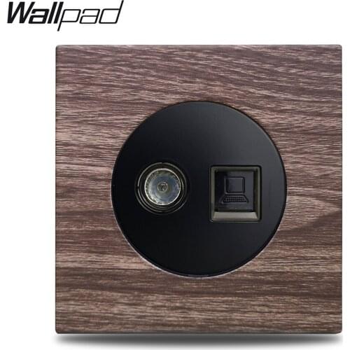 Wallpad L6 Aluminum Wood Panel TV Television & PC Computer Data CAT6 Ethernet RJ45 Socket Wall Wiring Outlet