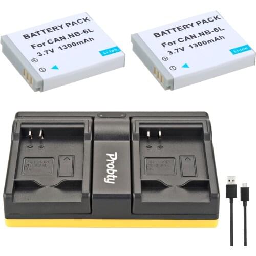 Probty 2PCS NB-6L NB 6L Camera Battery + USB Dual Charger For Canon SX510 SX170 SX600 SX700 S120 S200 HS SX280 SX260 SX500