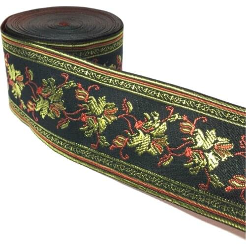 ZERZEEMOOY 2" 5cm 7yard/lot High quality Woven Jacquard Ribbon black background red and gold flower pattern straps and belt lace