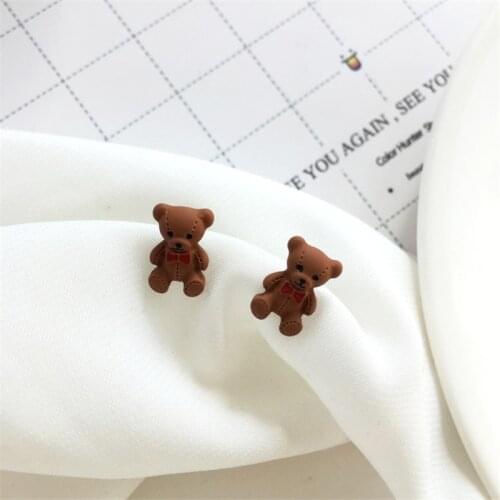 New Fashion Lovely Small Bear animal Women Stud Earrings metal Brown white Three-dimensional Jewelry Lady Ear Accessory