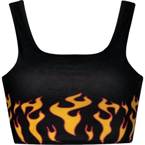 Women Tops Flame Print Sleeveless gothic harajuku Strapped Pullover 2021 Streetwear Casual Vest Tank Crop Shirts vetement femme