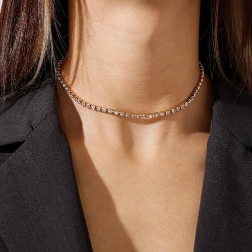 Shiny Crystal Necklaces for Women Gold Silver Color Choker Necklace Simple Style Collier Trendy Jewelry