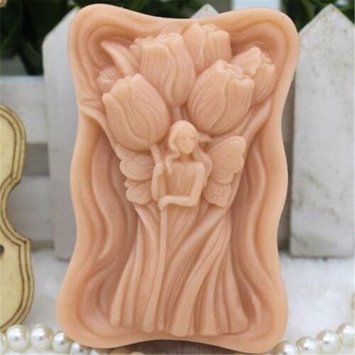 1pcs Tulips Girl (zx268) Food Grade Silicone Handmade Soap Mold Crafts DIY Mould
