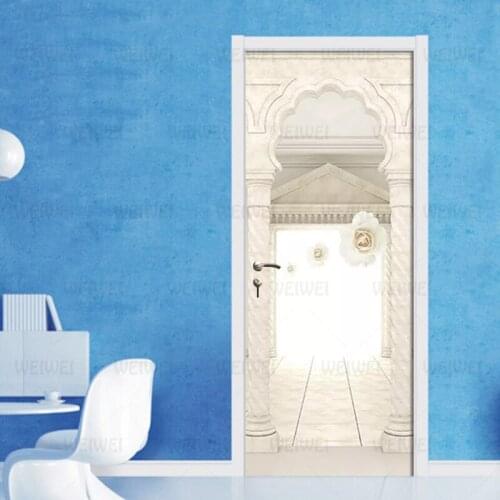 2Pcs/Set 3D Space Roman Column Rose 3D Wall Door Sticker Self-adhesive Waterproof Wallpaper Decals Home Decor Door Wall Sticker