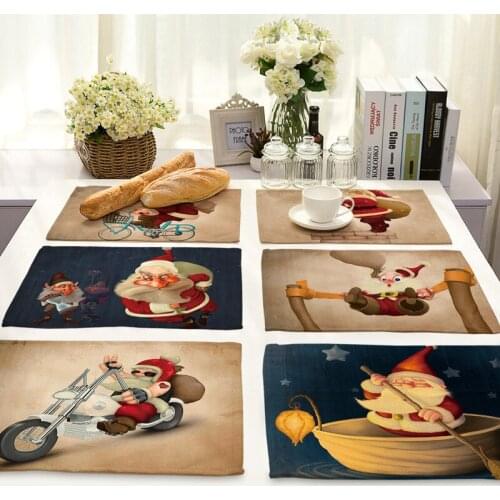 42x32cm Merry Christmas Pattern Cotton Linen Western Pad Placemat Insulation Dining Table Mat Bowls Coasters Kitchen Accessories