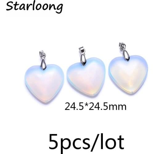 5pcs/lot 24.5mm new fashion heart shape pendant white opal glass lampwork charm pendant for necklace DIY jewelry making