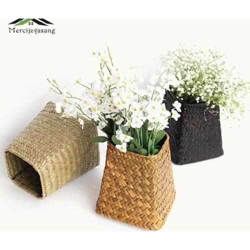 5PCS/LOT Flowers Vases Table Seaweed Vase Plant Dried Floral Holder Hand-woven Flower Bucket for Home/Wedding Decoration G055