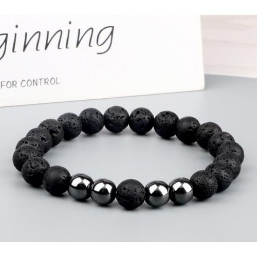 8MM Elastic Rope Bracelet High Qulaity Hematite Lava Turquoises Beads Natural Stone Bracelets Couple Healing Bangle Jewelry Gift