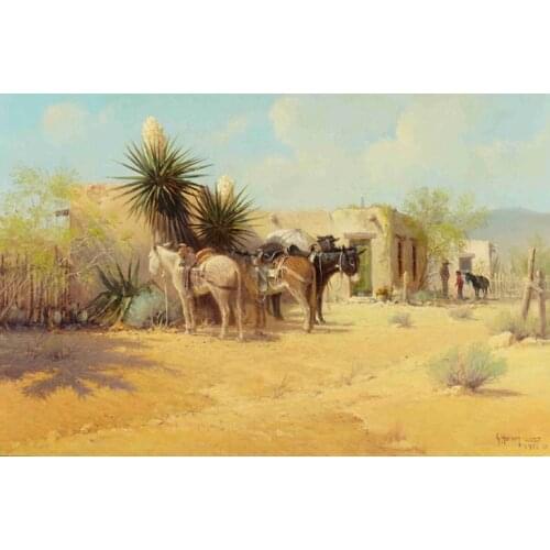 Free shipping impression animal horse desert lanscape oil painting canvas prints printed on canvas wall art decoration picture