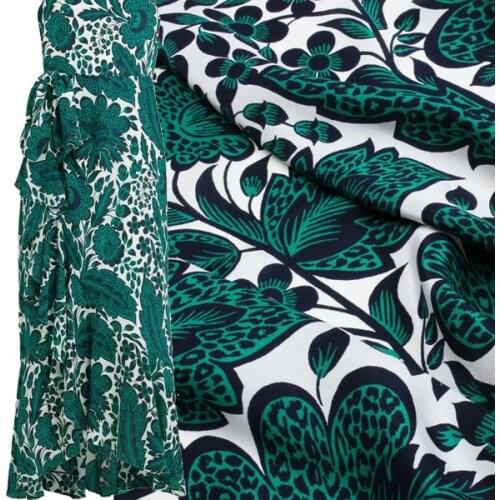 Brand digital printing silk fabric green silk crepe de chine fabric 16 Mummi high fashion dress shirt fabric