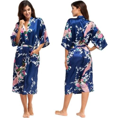 Floral Kimono satin long robe wedding bridal party gift robe lady night gown sleepwear bath robe