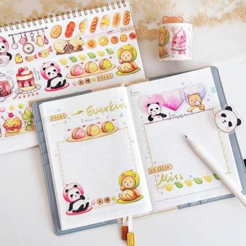 Lovely Sweet Ice Cream Panda Washi Masking Tapes for Card Making Bullet Journal DIY Scrapbooking Decorative Stickers