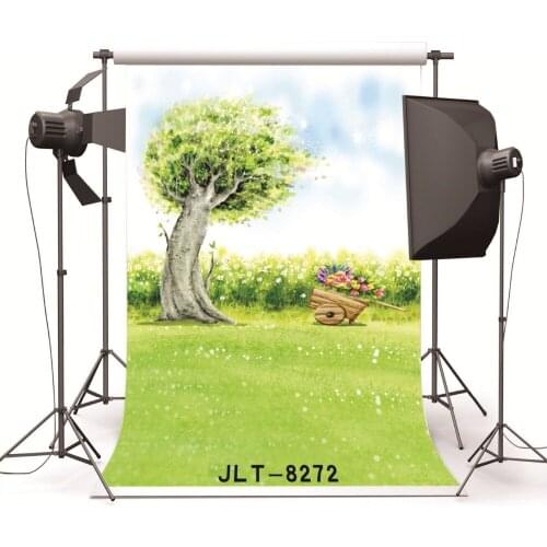 Tree Grassland Flower Paintings Vinyl Backdrops Computer Printed Photography Studio Backgrounds for Photo Shot for Children Baby