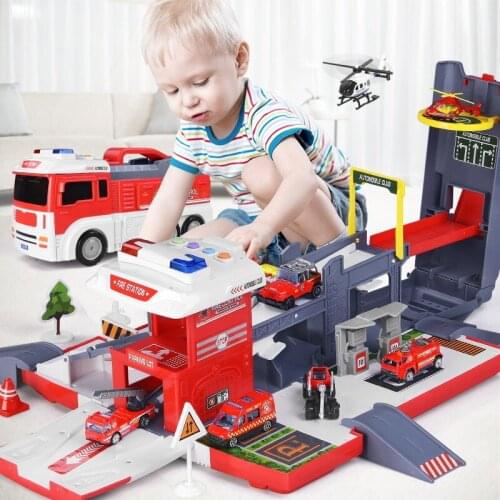 2021Large Size Container Truck Rail Car Racing Tracks Electronic Racing Car Toys Assemble Parking Lot Tracks for Children Gifts