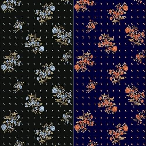 European and American big brand orange blue floret twill womens clothing high custom digital printed fabric wholesale spot