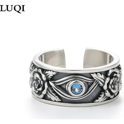 Fashionable Men and Women S925 Silver Retro Blue Eyed Eyes Ethnic Individuality Open Rings TJ-122