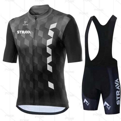 2021 New STRAVA Cycling Clothing Short sleeve set Quick Dry Men Bicycle clothing summer Cycling Jersey sets MTB bike shorts suit